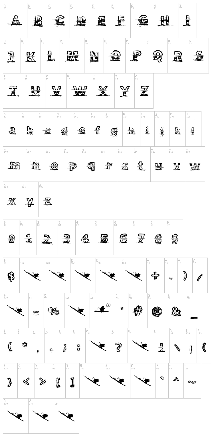 Snow Traces font map